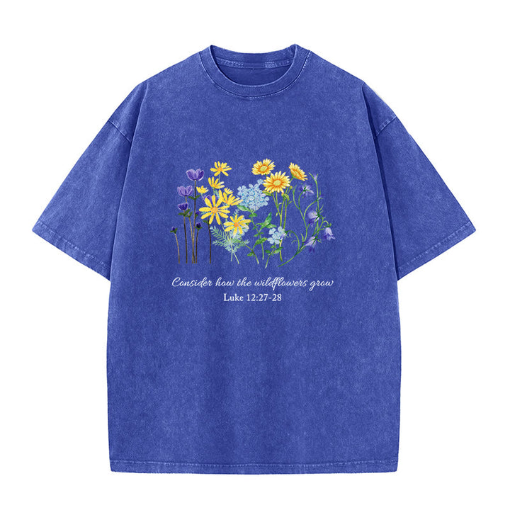Christianartworkshop Considera come crescono i fiori selvatici - T-shirt unisex lavata - Blu - 5XL - image 7