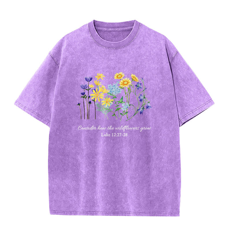 Christianartworkshop Considera come crescono i fiori selvatici - T-shirt unisex lavata - Viola - 5XL - image 0
