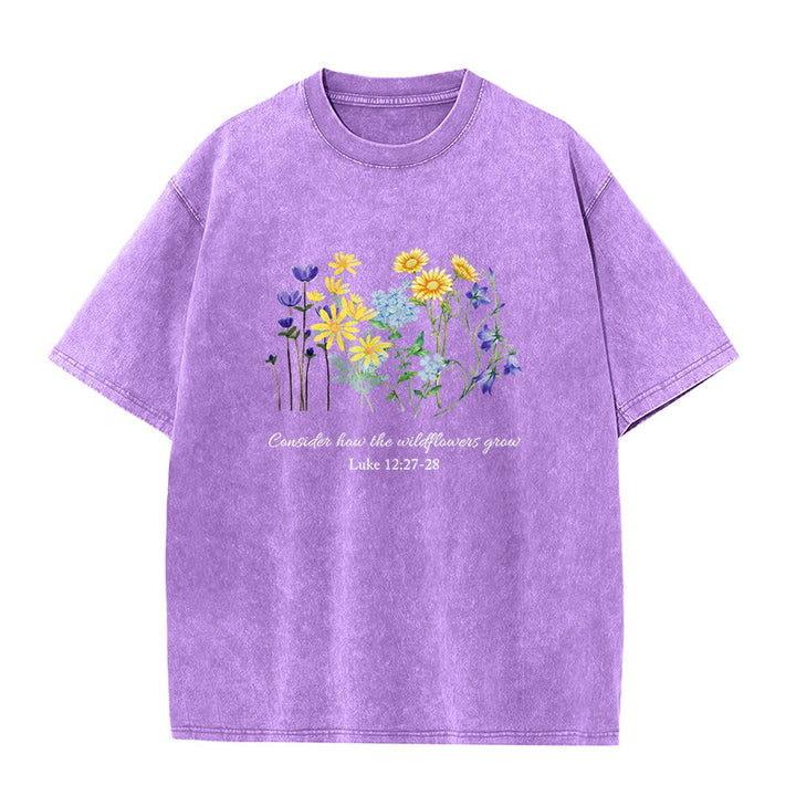 Christianartworkshop Considera come crescono i fiori selvatici - T-shirt unisex lavata - Viola - 5XL - image 0