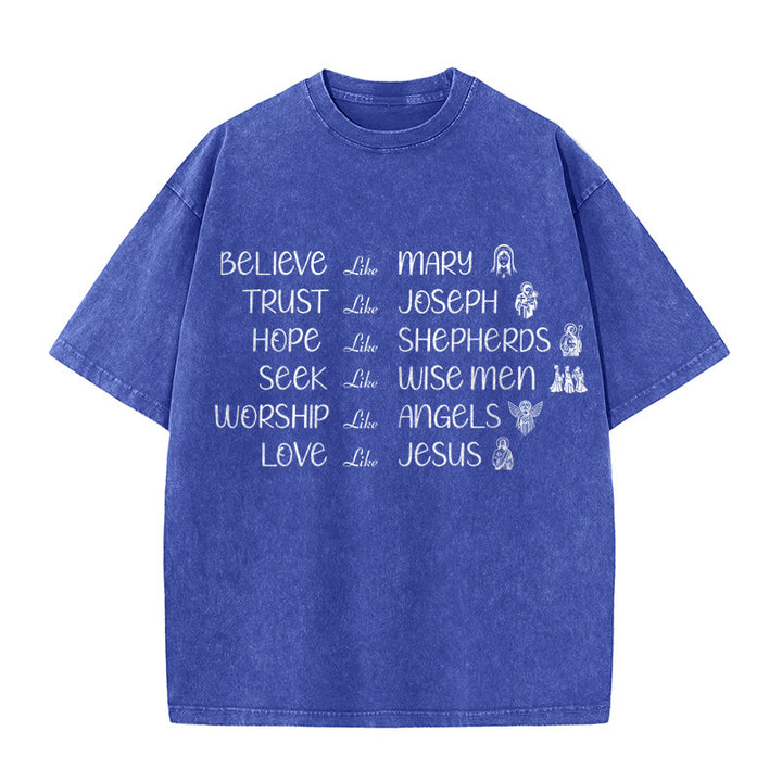 Christianartworkshop T-shirt unisex lavata con scritta "Eroi della Bibbia" e messaggio di fede. - Blu - 5XL - image 6