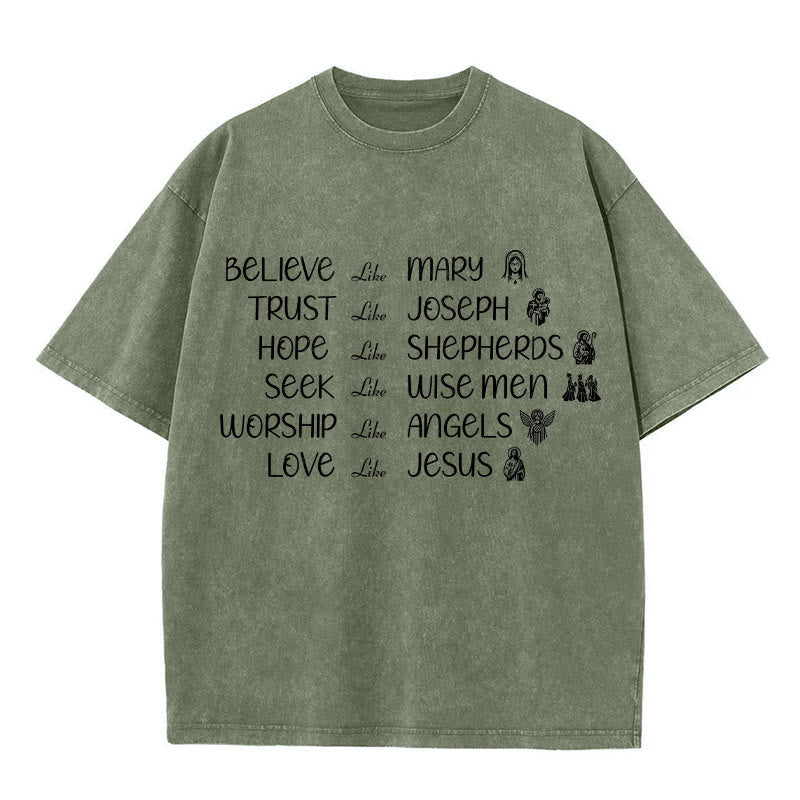 Christianartworkshop T-shirt unisex lavata con scritta "Eroi della Bibbia" e messaggio di fede. - Verde militare - 5XL - image 3
