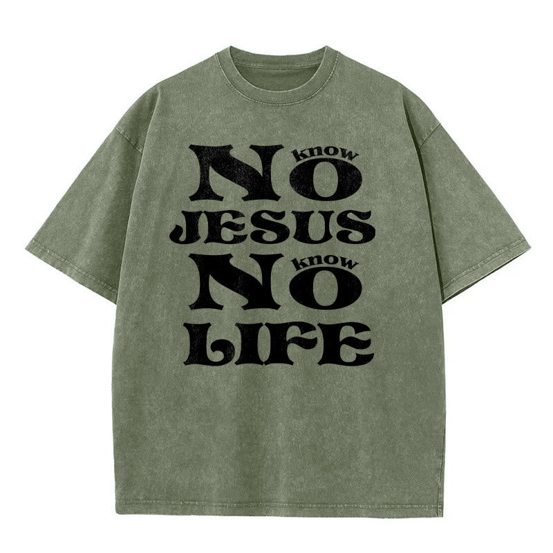 Christianartworkshop Maglietta unisex lavata "No Jesus No Life" - Verde militare - 5XL - image 3
