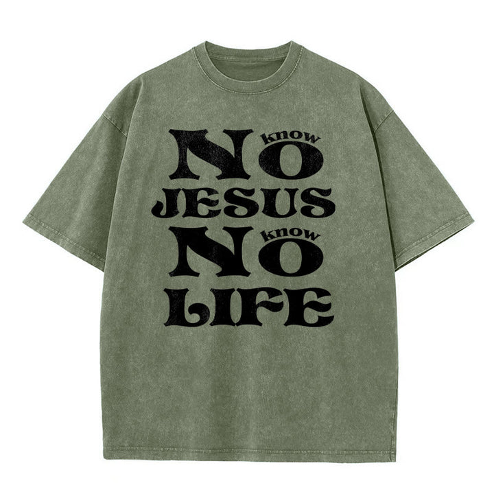 Christianartworkshop Maglietta unisex lavata "No Jesus No Life" - Verde militare - 5XL - image 3