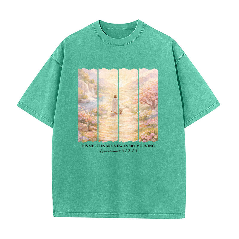 Christianartworkshop Le sue misericordie si rinnovano ogni mattina - T-shirt unisex lavata - Verde - 5XL - image 3