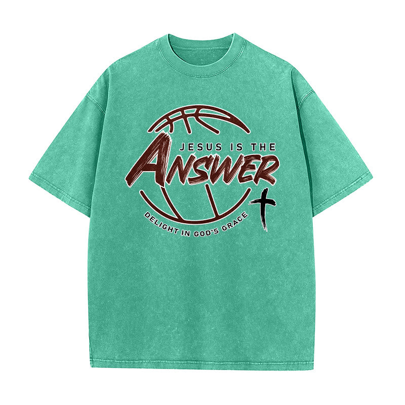 Christianartworkshop Maglietta unisex lavata Street Style Jesus Is The Answer - Verde - 5XL - image 3