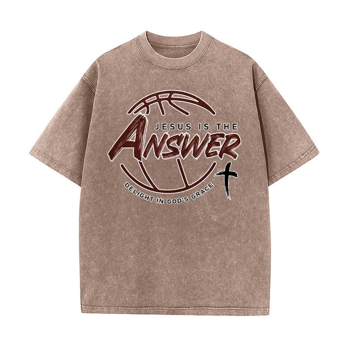 Christianartworkshop Maglietta unisex lavata Street Style Jesus Is The Answer - Marrone - 5XL - image 5