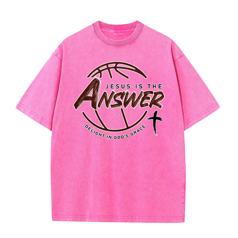Christianartworkshop Maglietta unisex lavata Street Style Jesus Is The Answer - Rosa - 5XL - image 8