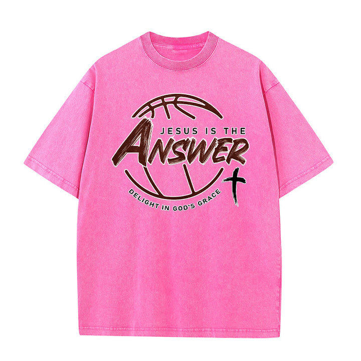 Christianartworkshop Maglietta unisex lavata Street Style Jesus Is The Answer - Rosa - 5XL - image 8
