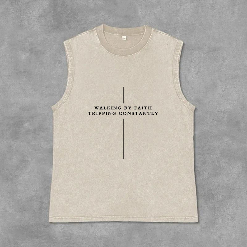 Christianartworkshop Walking By Faith Inciapping Constantly Cross Canotta unisex lavata - Beige - 2XL - image 0