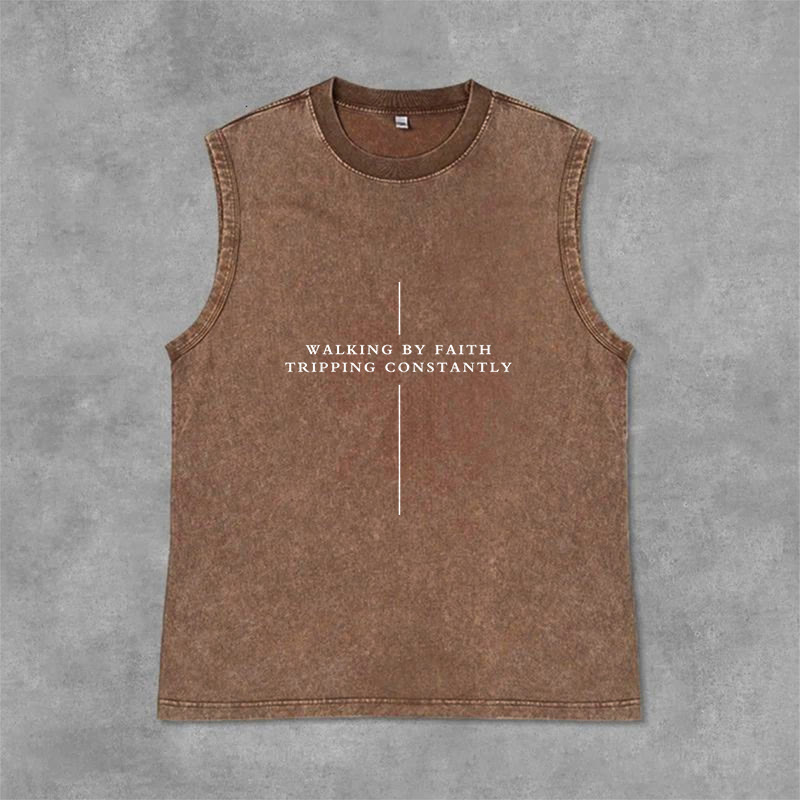 Christianartworkshop Walking By Faith Inciapping Constantly Cross Canotta unisex lavata - Marrone - 2XL - image 9