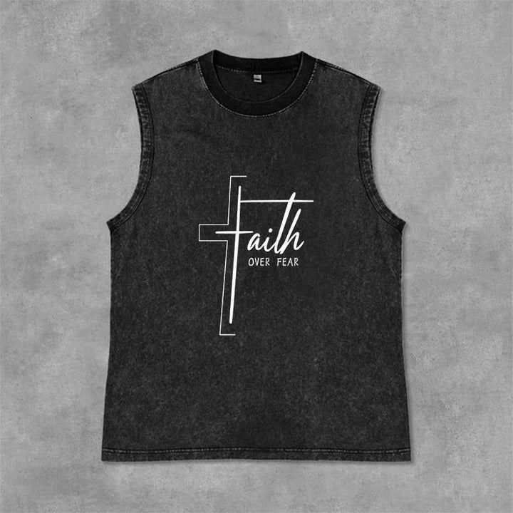 Christianartworkshop Canotta unisex lavata con scritta a mano "Faith Over Fear" (Fede contro la paura) - Nero - 2XL - image 3