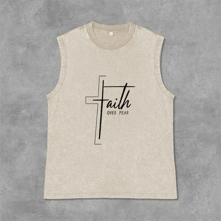 Canotta unisex lavata con scritta a mano "Faith Over Fear" Christianartworkshop - Beige - 2XL - image 9