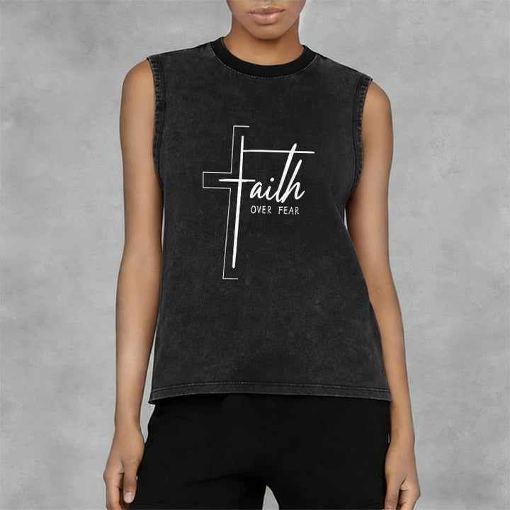 Canotta unisex lavata con scritta a mano "Faith Over Fear" Christianartworkshop - image 5