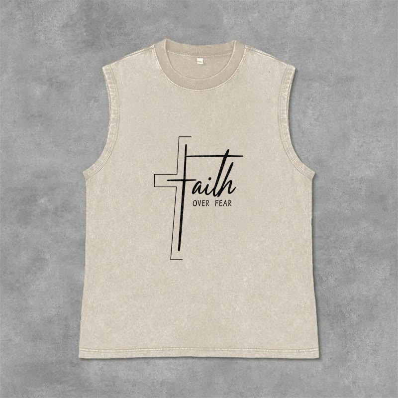 Christianartworkshop Canotta unisex lavata con scritta a mano "Faith Over Fear" (Fede contro la paura) - Beige - 2XL - image 9