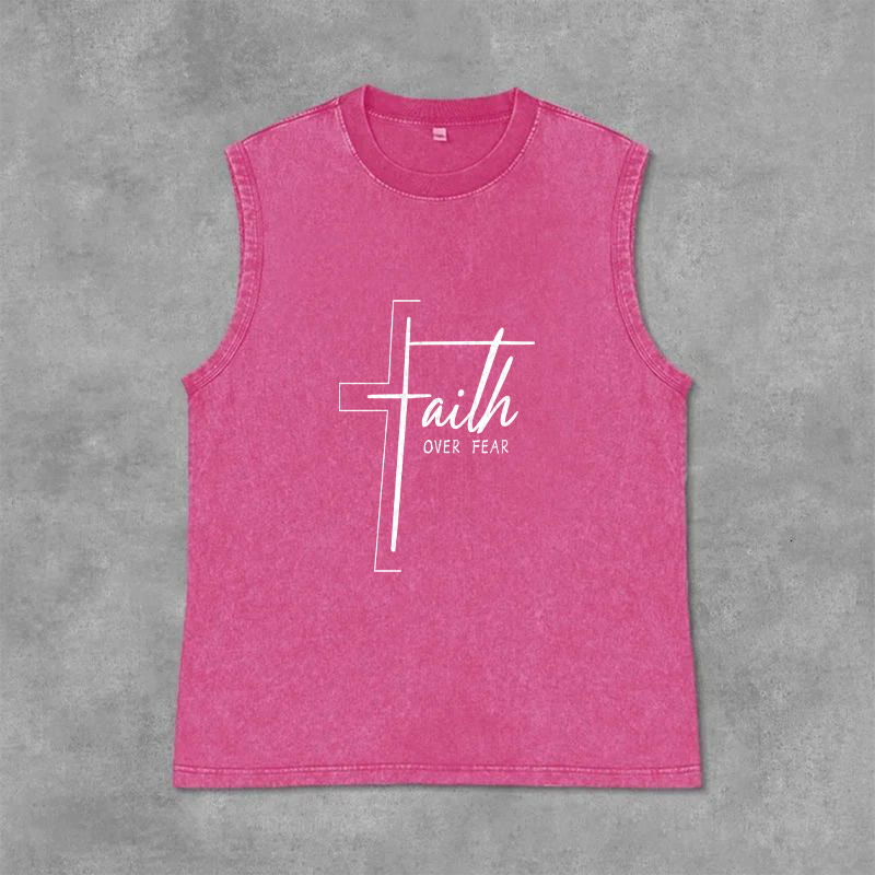 Christianartworkshop Canotta unisex lavata con scritta a mano "Faith Over Fear" (Fede contro la paura) - Rosa - 2XL - image 12