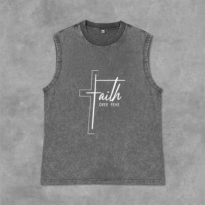 Canotta unisex lavata con scritta a mano "Faith Over Fear" Christianartworkshop - Grigio - 2XL - image 0