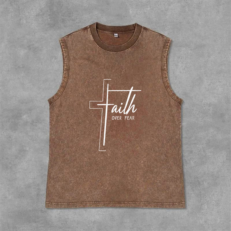 Christianartworkshop Canotta unisex lavata con scritta a mano "Faith Over Fear" (Fede contro la paura) - Marrone - 2XL - image 6