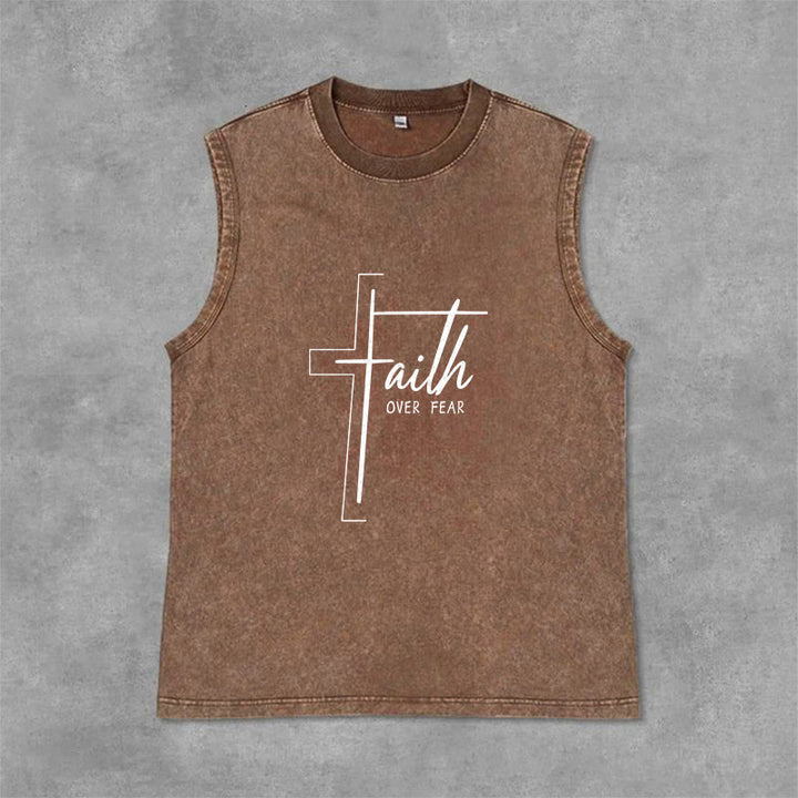 Christianartworkshop Canotta unisex lavata con scritta a mano "Faith Over Fear" (Fede contro la paura) - Marrone - 2XL - image 6