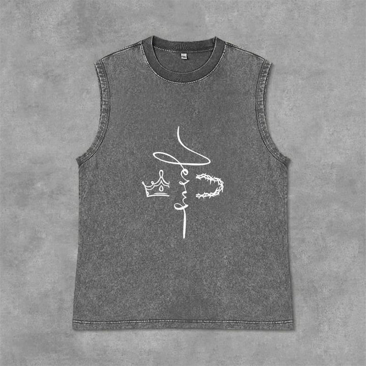 Canotta unisex lavata con stampa "Gesù corona di spine" Christianartworkshop - Grigio - 2XL - image 0