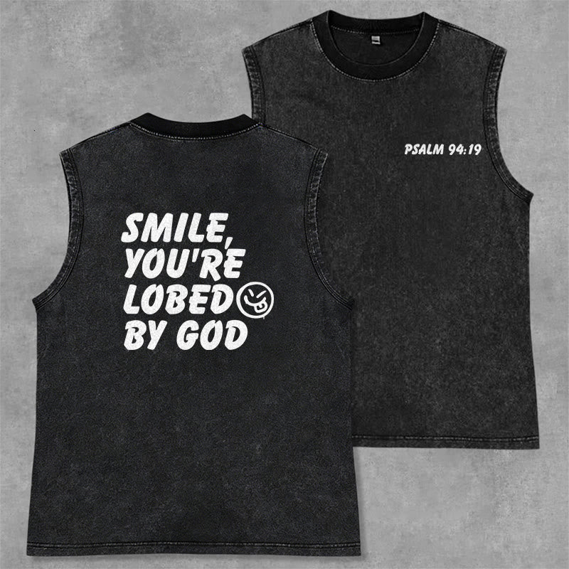 Christianartworkshop Canotta unisex lavata con la scritta "Sorridi, sei amato da Dio". - Nero - 2XL - image 0