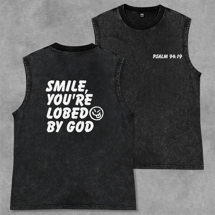Christianartworkshop Canotta unisex lavata con la scritta "Sorridi, sei amato da Dio". - Nero - 2XL - image 0