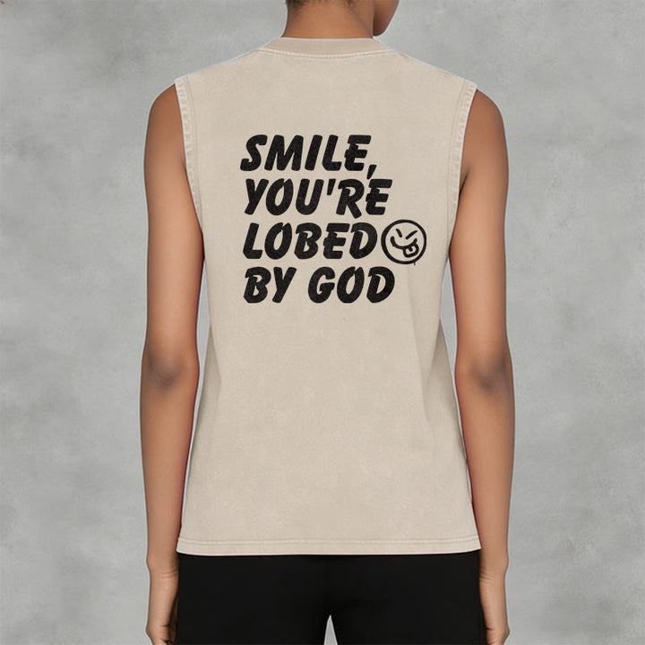 Christianartworkshop Canotta unisex lavata con la scritta "Sorridi, sei amato da Dio". - image 24