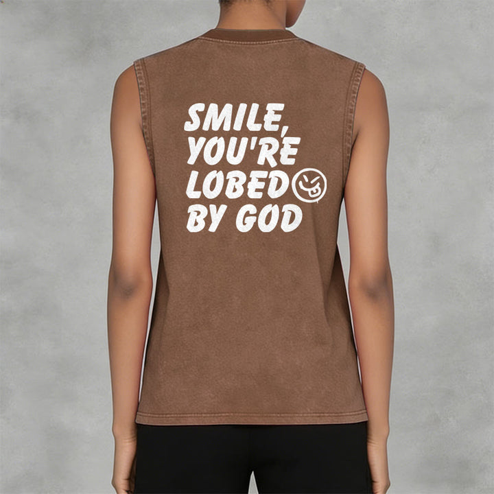 Christianartworkshop Canotta unisex lavata con la scritta "Sorridi, sei amato da Dio". - image 17