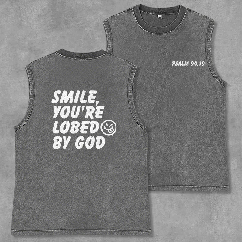 Christianartworkshop Canotta unisex lavata con la scritta "Sorridi, sei amato da Dio". - Grigio - 2XL - image 7
