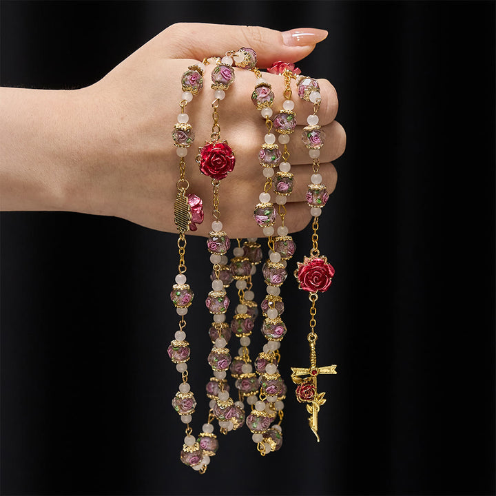 Christianartworkshop Rosario devozionale con accenti di rosa e Sacro Cuore: fede gentile per la preghiera quotidiana - Croce Rosa - image 10