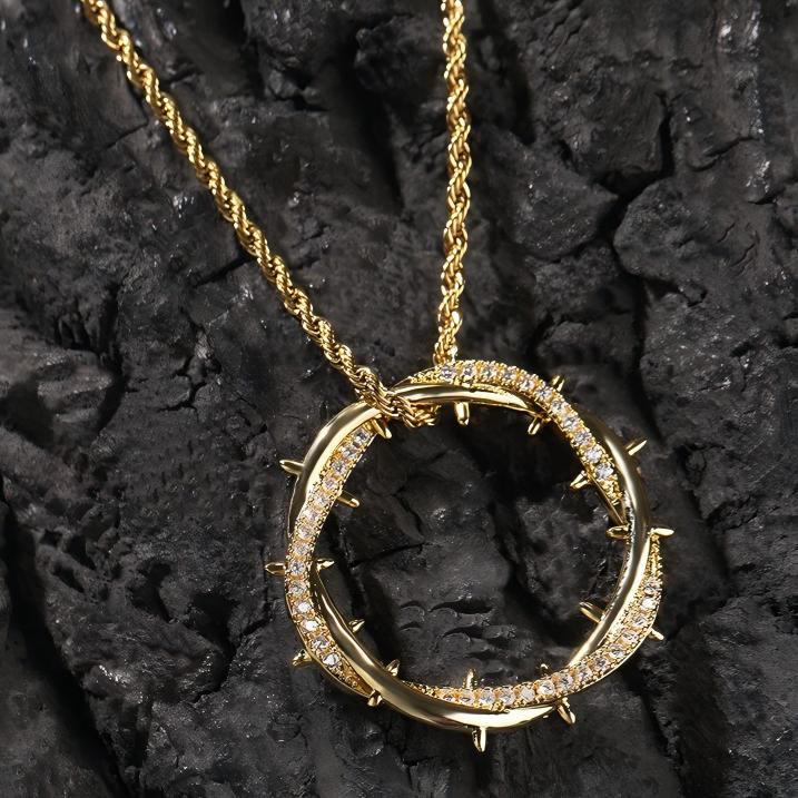 Christianartworkshop Collana Corona di Spine con Zirconi: Simbolo del sacrificio redentore di Cristo - D'oro - image 0