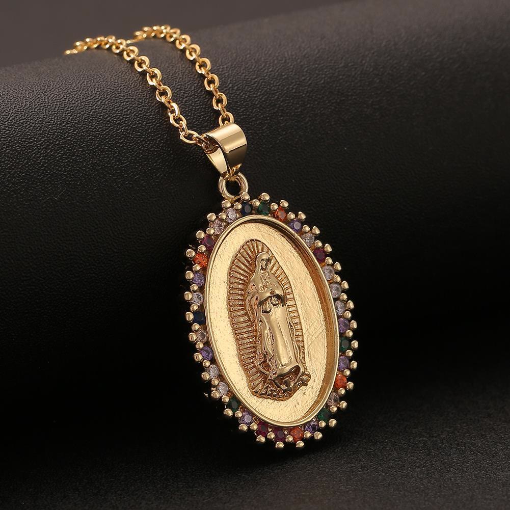 Christianartworkshop Collana con ciondolo della Madonna in zirconi in tre stili: simbolo dell'intercessione materna di Maria. - Nostra Signora A - image 1