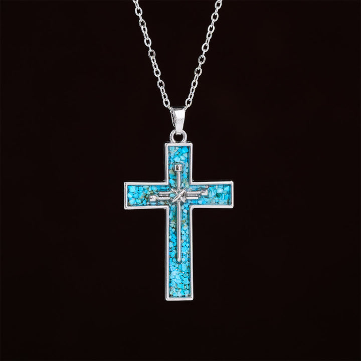 Christianartworkshop Collana con croce a chiodo e intarsio turchese: simbolo dell'amore sacrificale di Cristo - image 1