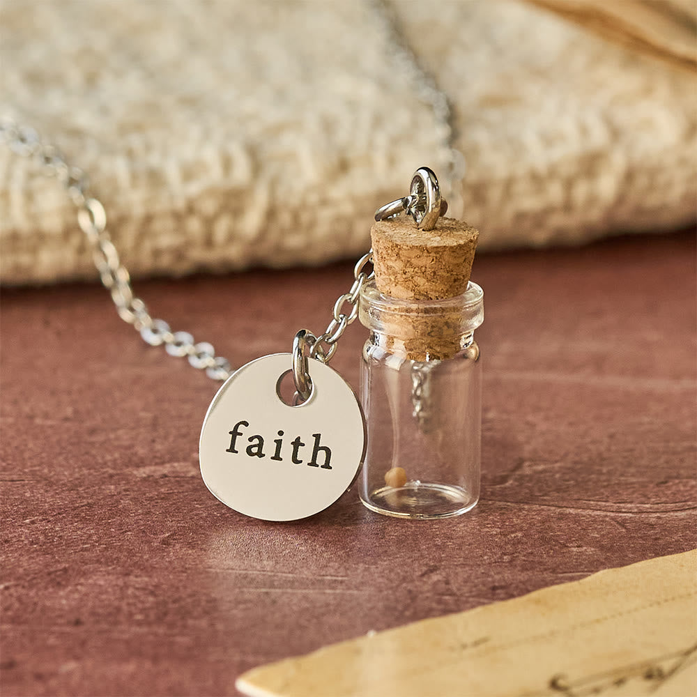 Christianartworkshop Collana con targhetta "Faith" a forma di bottiglia di semi di senape: un simbolo di piccola fede e grande potere. - Semi di senape in bottiglia - image 0