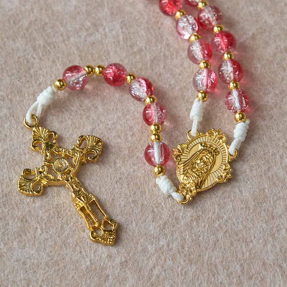 Christianartworkshop Rosario della Madonna con colomba dello Spirito Santo in perline di vetro rosso: incarna l'amore sacro e la devozione vibrante - image 10