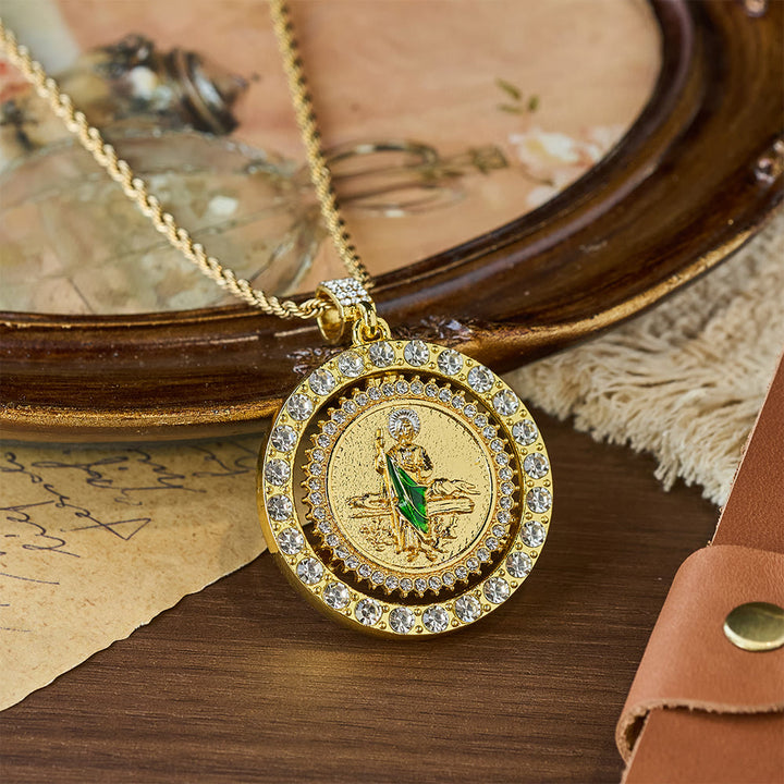 Christianartworkshop Collana con aureola di cristallo rotante di San Giuda: simbolo di grazia sacra e protezione. - Collana - image 0