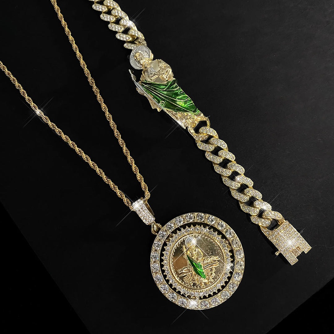 Christianartworkshop Bracciale a maglie larghe con zirconi raffigurante San Giuda con la veste verde: simbolo di grazia sacra e protezione. - Set di 2 - image 11