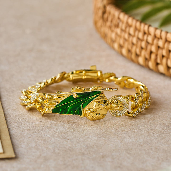 Christianartworkshop Bracciale a maglie larghe con zirconi raffigurante San Giuda con la veste verde: simbolo di grazia sacra e protezione. - image 2