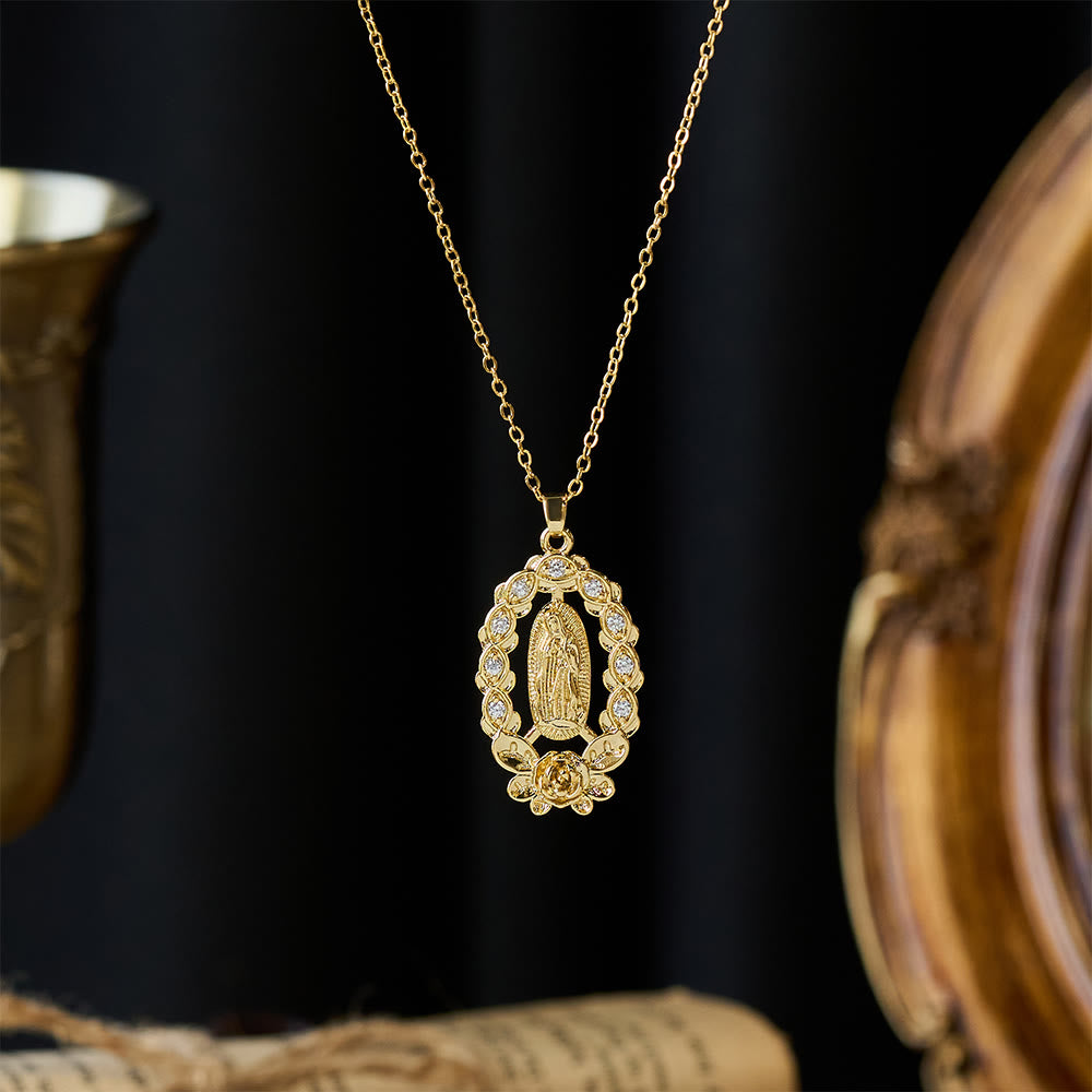 Christianartworkshop Collana con ghirlanda floreale e zirconi della Madonna: simbolo di sacra grazia e protezione. - image 1