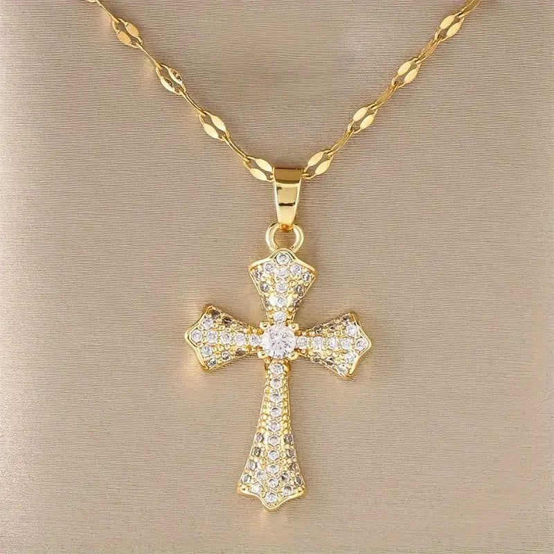 Christianartworkshop Collana con croce in zirconi radiosi: forgia speranza e grazia in ogni suo gesto. - image 1
