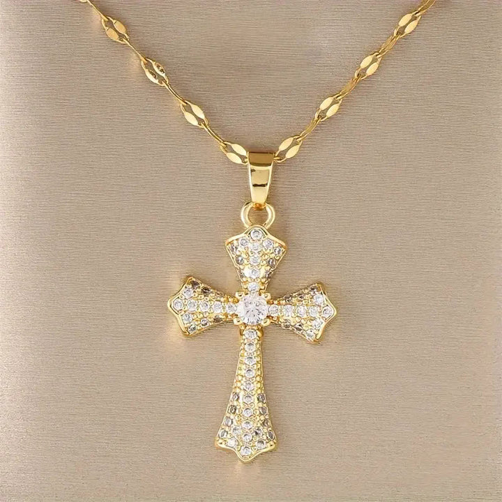 Christianartworkshop Collana con croce in zirconi radiosi: forgia speranza e grazia in ogni suo gesto. - image 1