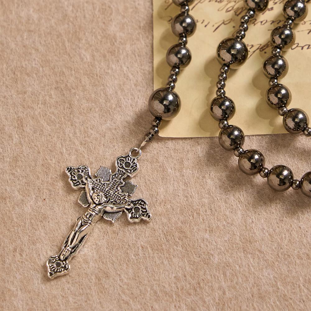 Rosario con grani da battaglia in tonalità argento antico Christianartworkshop : un simbolo di grazia in ogni preghiera - image 6