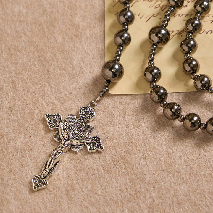 Rosario con grani da battaglia in tonalità argento antico Christianartworkshop : un simbolo di grazia in ogni preghiera - image 6