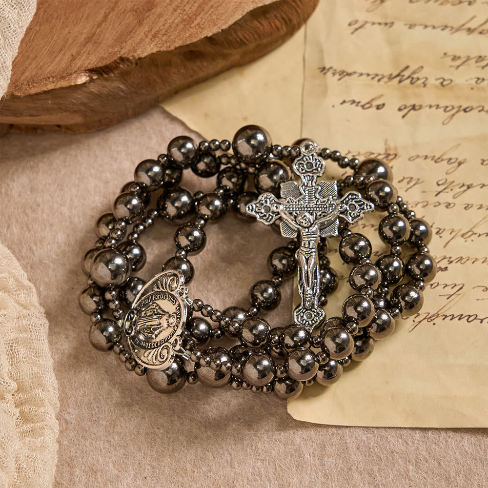 Rosario con grani da battaglia in tonalità argento antico Christianartworkshop : un simbolo di grazia in ogni preghiera - image 3