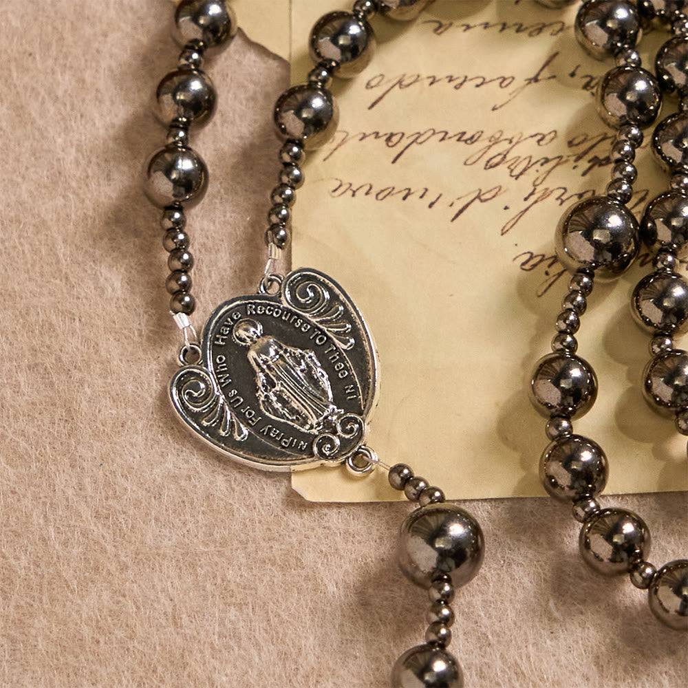 Rosario con grani da battaglia in tonalità argento antico Christianartworkshop : un simbolo di grazia in ogni preghiera - image 5