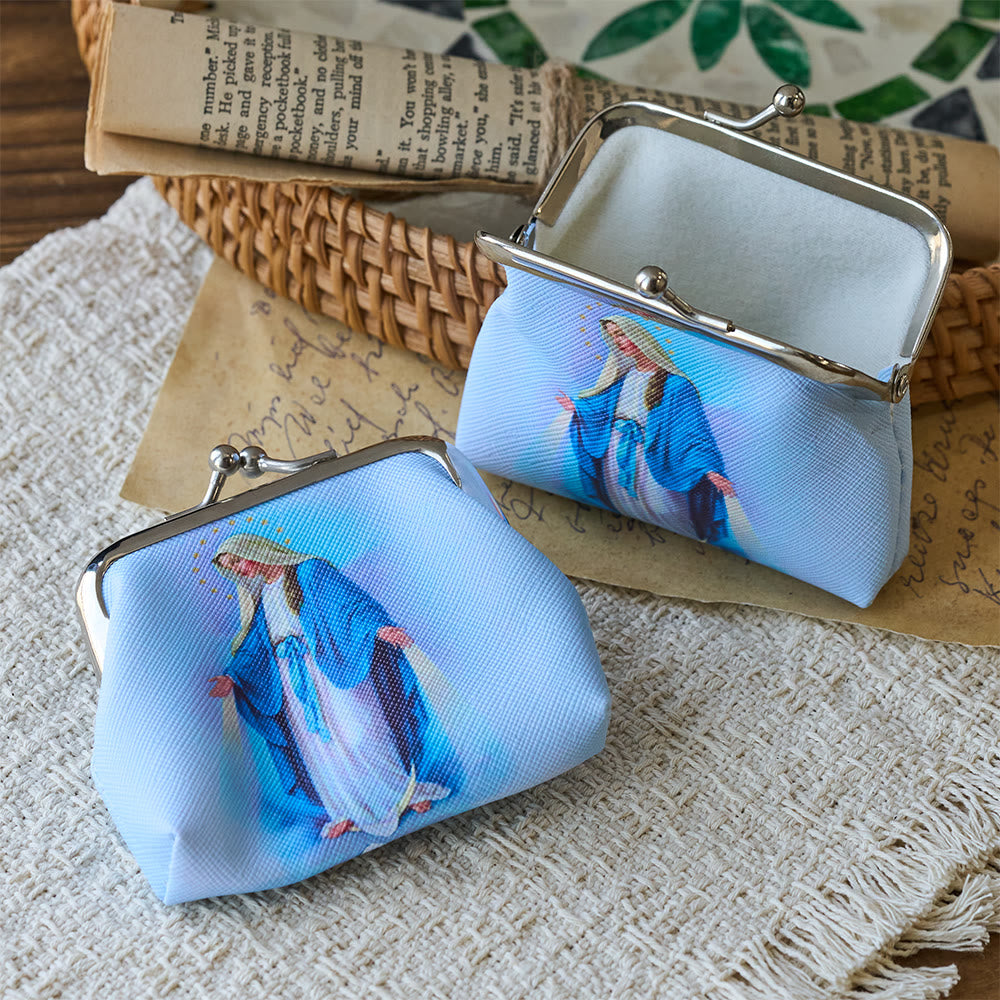 Christianartworkshop Sacchetto portarosario con chiusura a scatto della Madonna delle Grazie: un vaso sacro per i tesori dei fedeli. - Nostra Signora (2 pezzi) - image 0