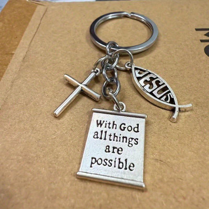Christianartworkshop Portachiavi con croce biblica Ichthys: simbolo di possibilità divina e speranza. - image 3