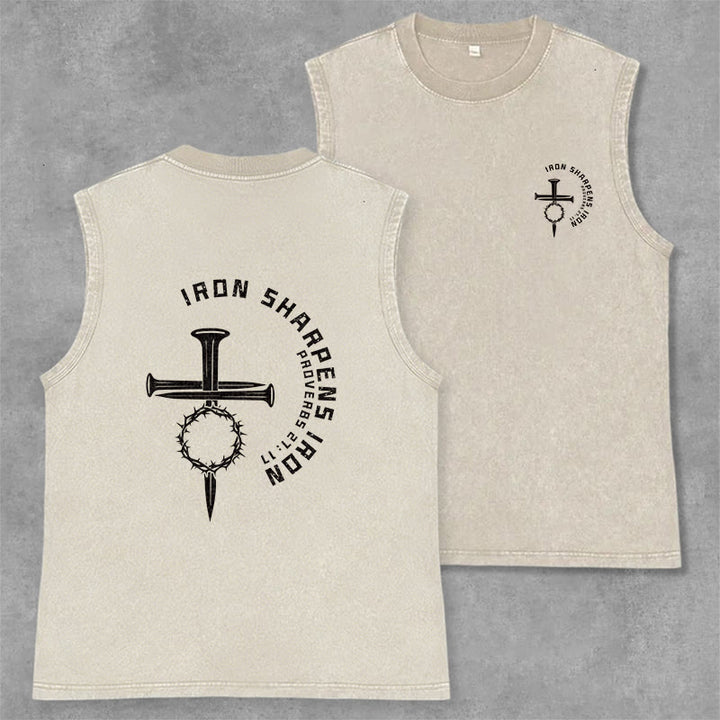 Christianartworkshop Canotta unisex lavata con croce in chiodi Proverbi 27:17 - Beige - 2XL - image 14