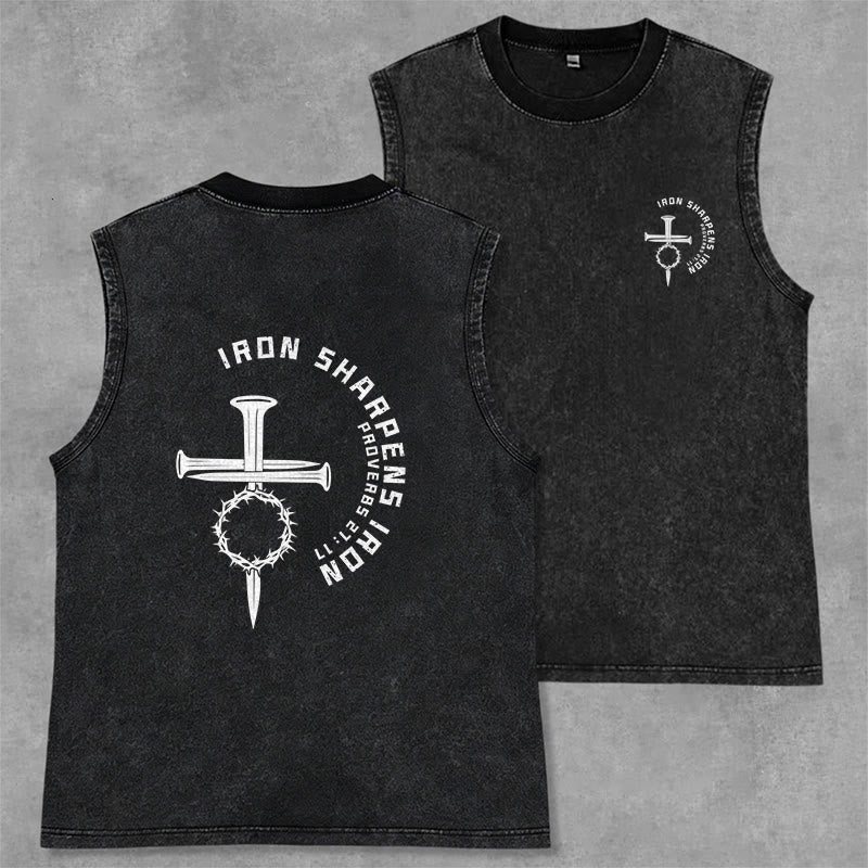 Christianartworkshop Canotta unisex lavata con croce in chiodi Proverbi 27:17 - Nero - 2XL - image 1
