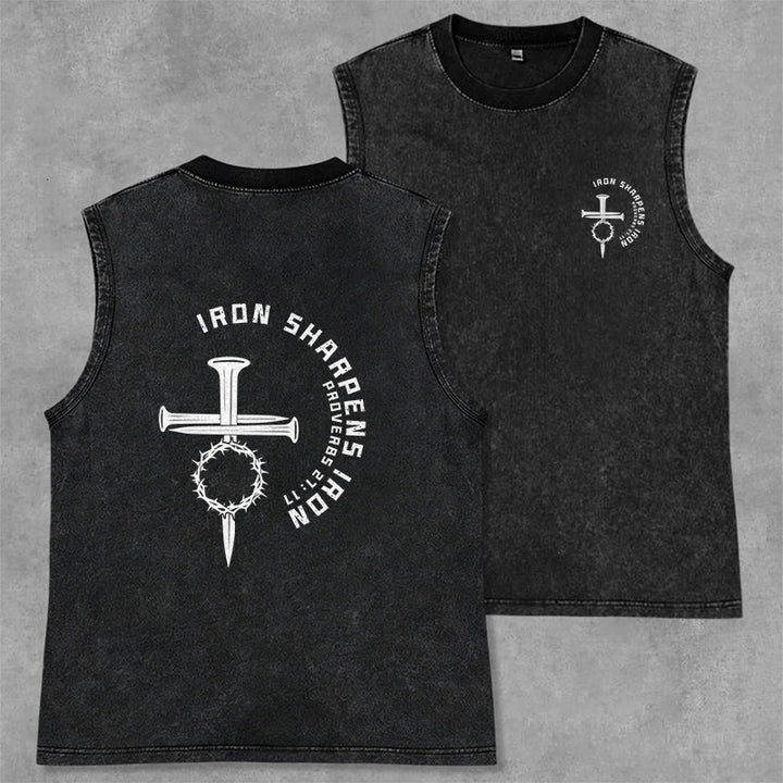 Christianartworkshop Canotta unisex lavata con croce in chiodi Proverbi 27:17 - Nero - 2XL - image 1
