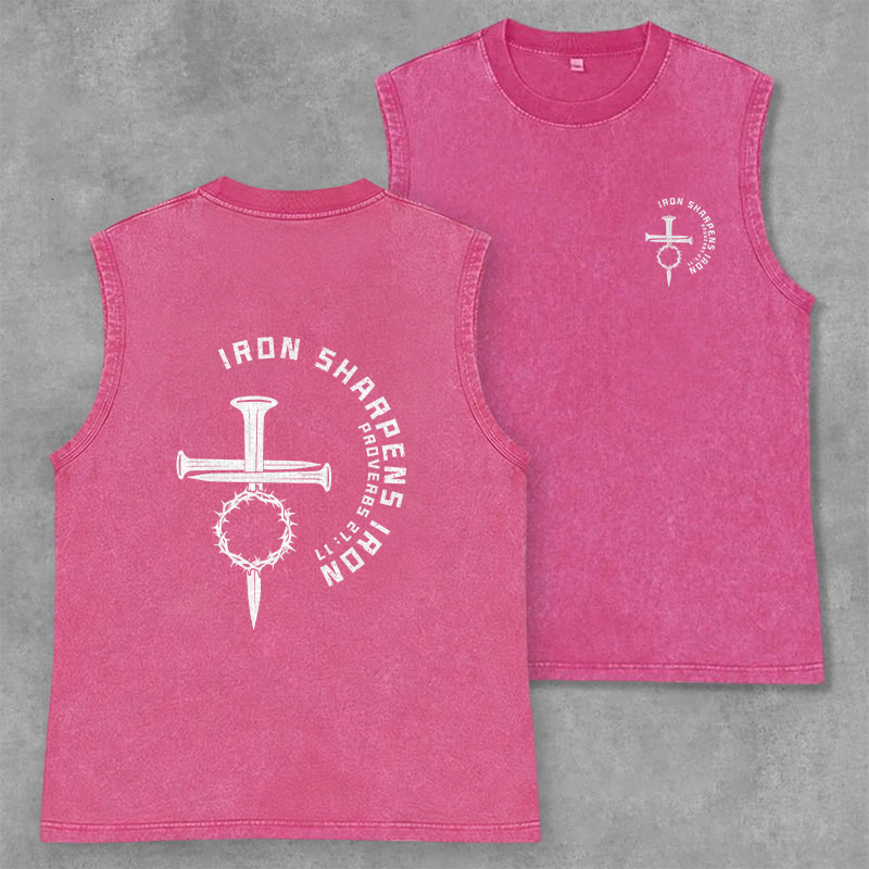 Christianartworkshop Canotta unisex lavata con croce in chiodi Proverbi 27:17 - Rosa - 2XL - image 22